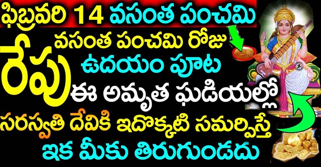 ఫిబ్రవరి 14 వసంత పంచమి రేపు వసంత పంచమి రోజు ఉదయం పూట ఈ అమృత ఘడియల్లో ఇదొక్కటి సమర్పిస్తే ఇక మీకు తిరుగుండదు